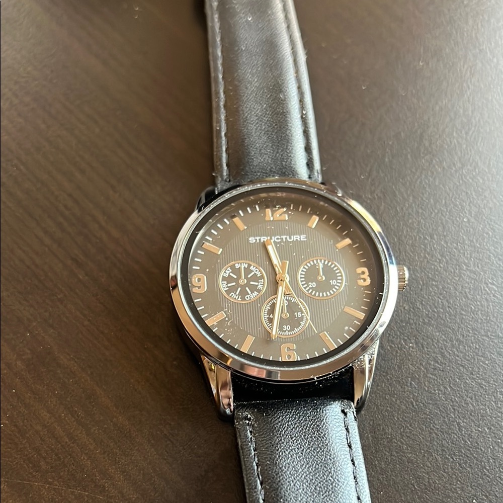 Structure Black Leather Watch